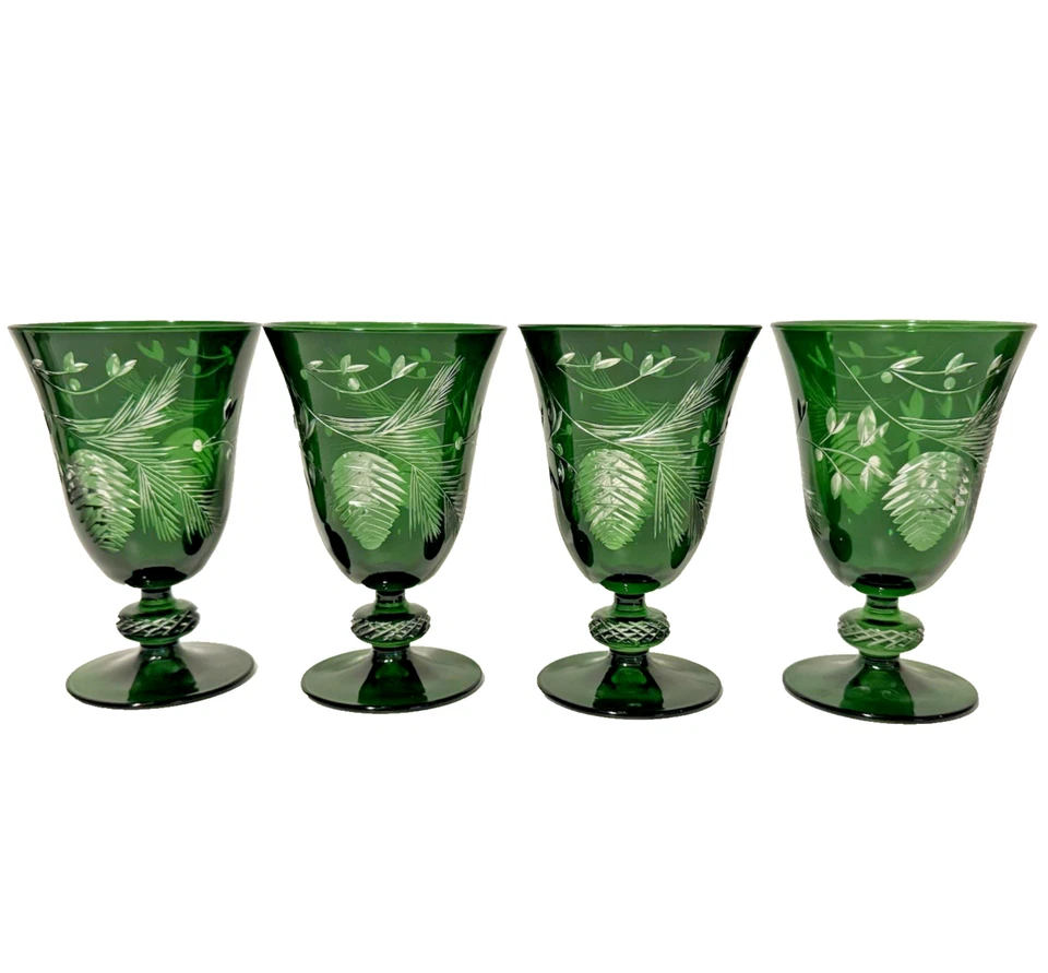 4 - Williams Sonoma Raro Piña Verde Vacaciones/Navidad Copas Corte Vasos Foto 2 de 4