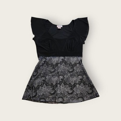 VTG MKM Designs black empire waist flutter sleeve slightly sheer babydoll shirt