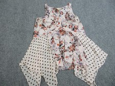 Vanessa Virginia Top Womens Medium Floral Polka Dot Handkerchief Hem Sleeveless
