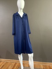 Vintage Vanity Fair Button Front Robe House Coat - Blue Nylon Size Large