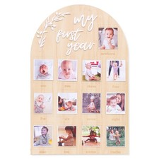 My First Year Birthday Wooden Photo Board, 12 Months Baby Picture Frame Decor