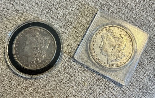 Lot of TWO Morgan Silver Dollars Coin Snap Estimates VF-XF Condition 1879+1880