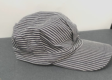 Train Conductor Hat Cap Childs Engineer Railroad Blue White Striped 100 Straw