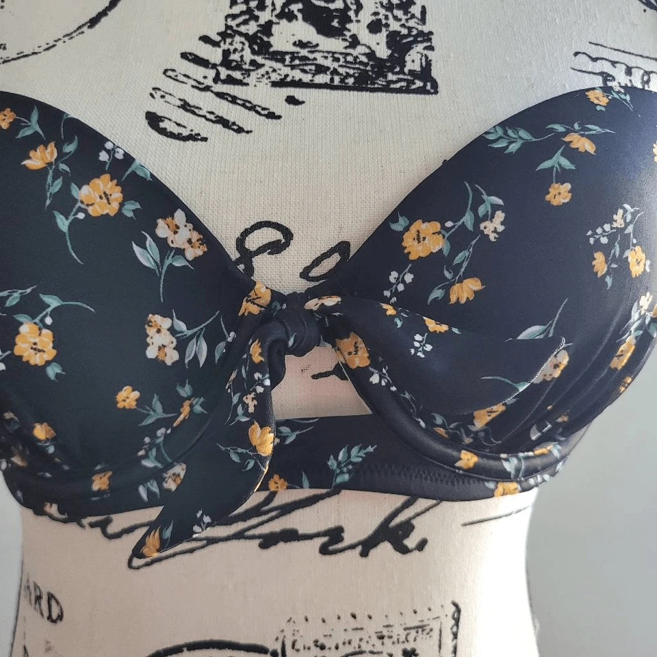 Top de bikini acolchado floral negro Shade & Shore 36B capricho cabaña boho Foto 3 de 4