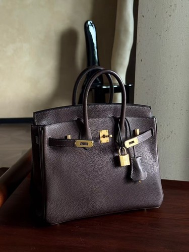 AUTH Hermes Birkin 25 Ebene Barenia Faubourg Leather Top Handle Gold HW