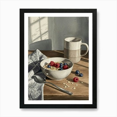 Hafer und Beeren Kunstdruck gerahmt Wandbild Poster Leinwanddruck Bild
