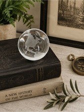Crystal World Globe Paperweight Clear Frosted Glass