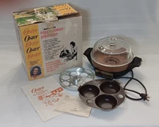 Vintage Oster Automatic Egg Cooker Poacher 579-06B W/ Inserts & Manual *TESTED*