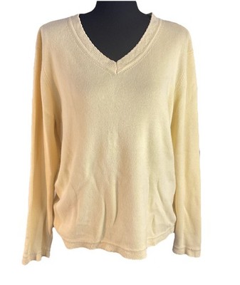 Basic Editions Womens Large Cotton Blend Pullover V Neck Sweater Butter Yellow