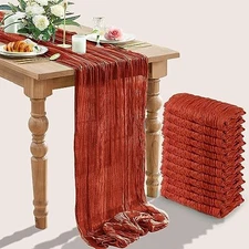 12 Packs Cheesecloth Table Runner, 35''x 120'' Wrinkled Terracotta 12-pack
