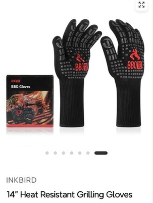 Inkbird BBQ GO 14'' Heat Resistant Black Grilling Gloves Two-Piece Oven Mitt Set