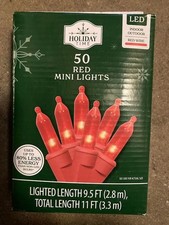 50-Count Mini Light Red LED Christmas String Lights, Red Wire, by Holiday Time