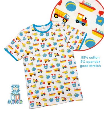 Adult snap shoulder Top Boy Toy print baby blue