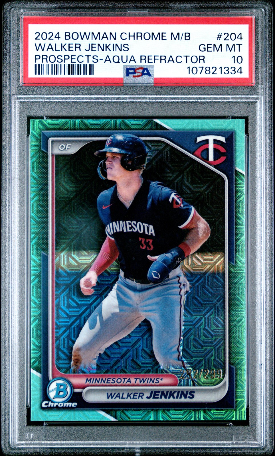 2024 BOWMAN MB CHROME PROSPECTS AQUA REFRACTOR WALKER JENKINS 292/299 PSA 10