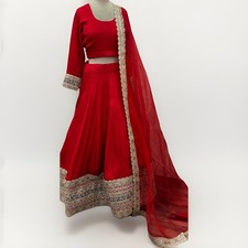Women  s Red Lengha Choli Set, Indian Traditional Blouse  Skirt with Net Dupatta