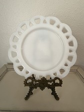 Anchor Hocking Lace Milk Glass Plate Scallop Edge White Trinket Dish Cottage