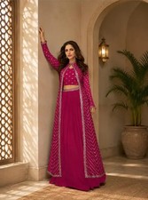 Women Bollywood Style Embroidered Crop Top With Lehenga Set .size S To XXXL