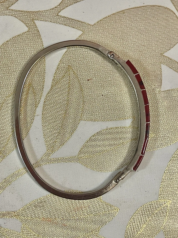 Vintage Southwest Sterling Silver Red Jasper Cuff Bangle Bracelet Coral Color - Image 4 of 4