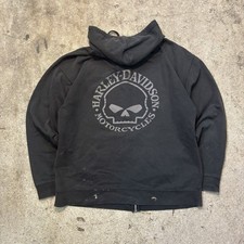 Harley Davidson Hoodie Mens XL Skull Full Zip Black Gray Hooded Jacket Y2K Paint