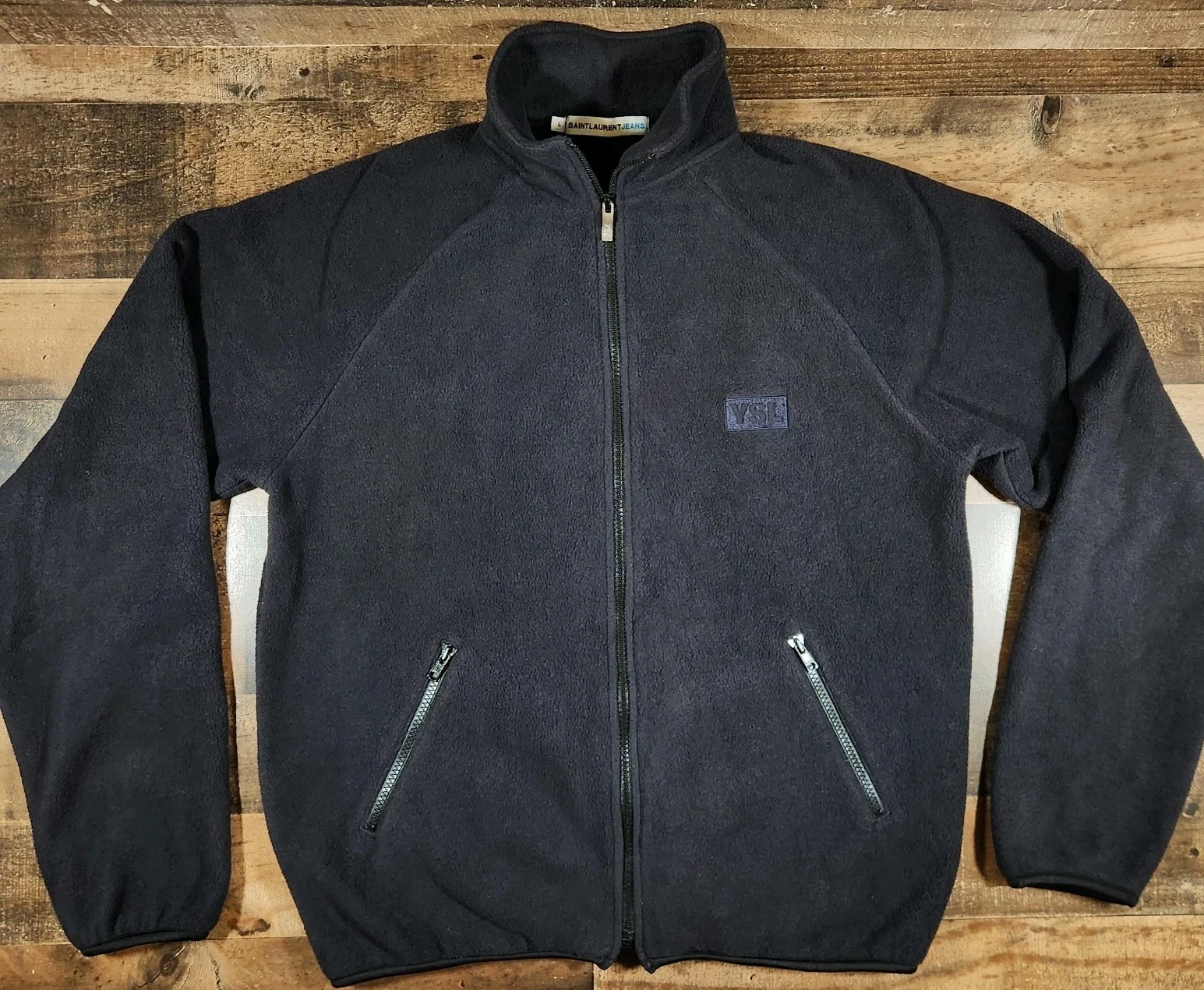 SAINT LAURENT (YSL) Giacca maglione vintage YSL Saint Laurent uomo grande pile blu full zip in rilievo