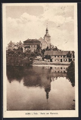 Auma, Partie am Pfarrteich, Ansichtskarte 1923 