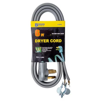 BERGEN INDUSTRIES D100306 Appliance Power Cord 6FT.3-Wire Clothes