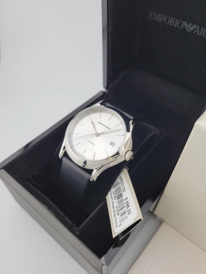 Precio de venta sugerido por el fabricante $995 | Reloj de cuero clásico con esfera plateada Emporio Armani para hombre - ARS3102 Foto 4 de 4