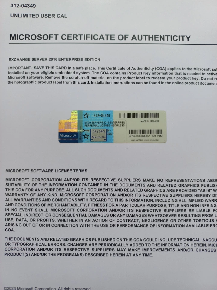 Microsoft Exchange Server 2016 Enterprise Retail Unlimited CAL CoA Authentic - Image 3 of 4