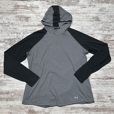 Under Armour Sweatshirt Mens XL Black Gray Hoodie Running Gym Fitted Pocket 
