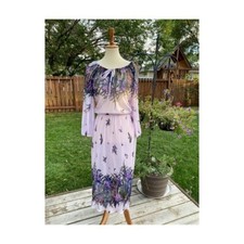 Vintage 70s Day Dress Maxi lilac Floral Sheer Keyhole Prairie Boho