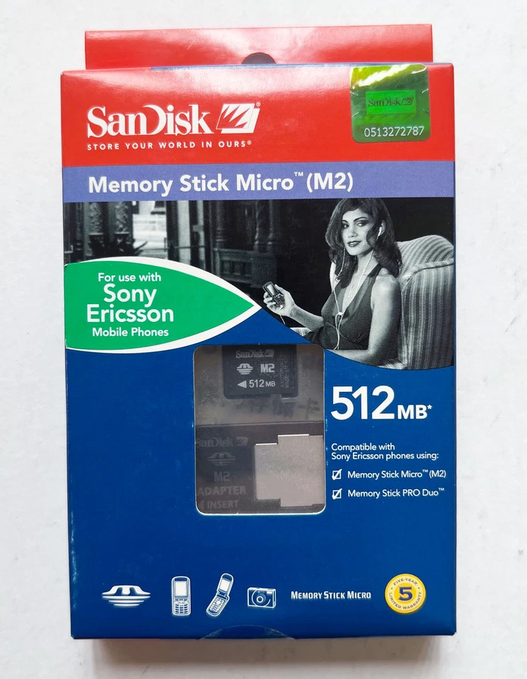 GENUINE SanDisk 512MB Memory Stick Micro M2 Memory Card with M2 to MS Adapter - image 1 of 2