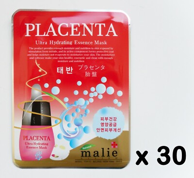 30pcs Malie PLACENTA Face Mask Packs Sheet 25g Whitening Wrinkle Care Kosmetik