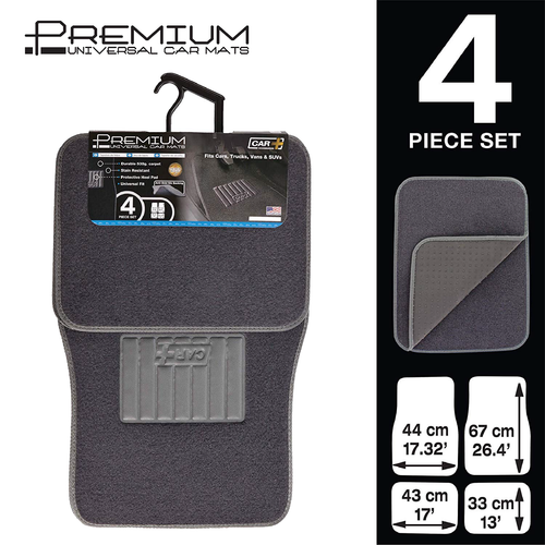 CAR+ 4 Pcs Dark Grey Plush Premium Quality Car Floor Mat Heavy Duty w