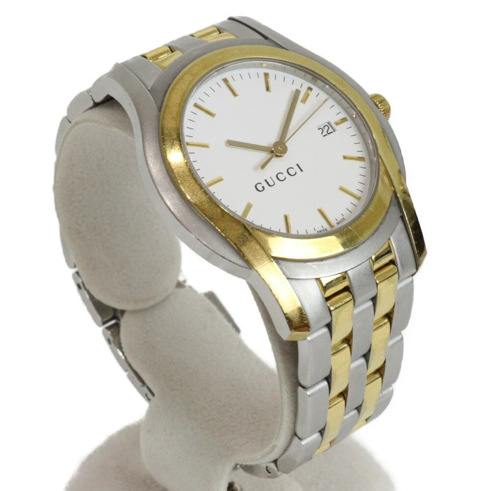 Gucci 5500Xl Quartz Date SS Gold Plated Combination White Men's