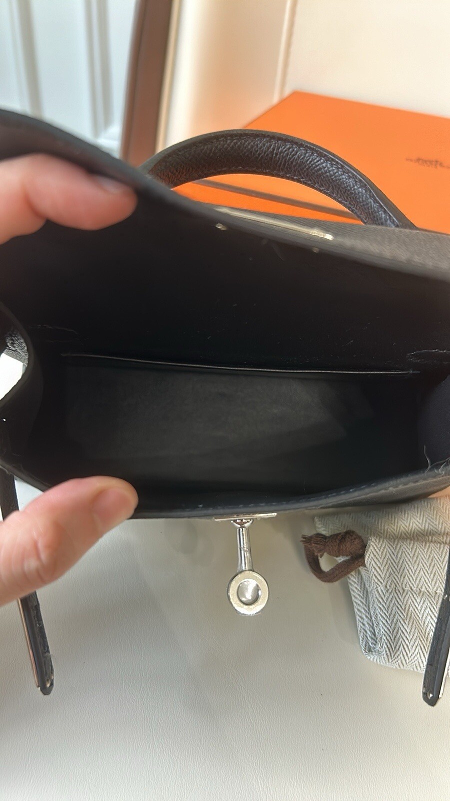NEW HERMES BLACK NOIR MINI KELLY II 20 BAG EPSOM Phw HANDBAG POCHETTE CUT CLUTCH image 8