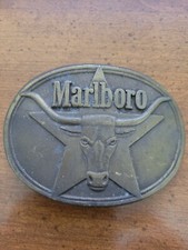 Vintage Solid Brass Marlboro Cigarette Bull Belt Buckle Philip Morris Inc. 1987