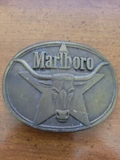 Vintage Solid Brass Marlboro Cigarette Bull Belt Buckle Philip Morris Inc. 1987