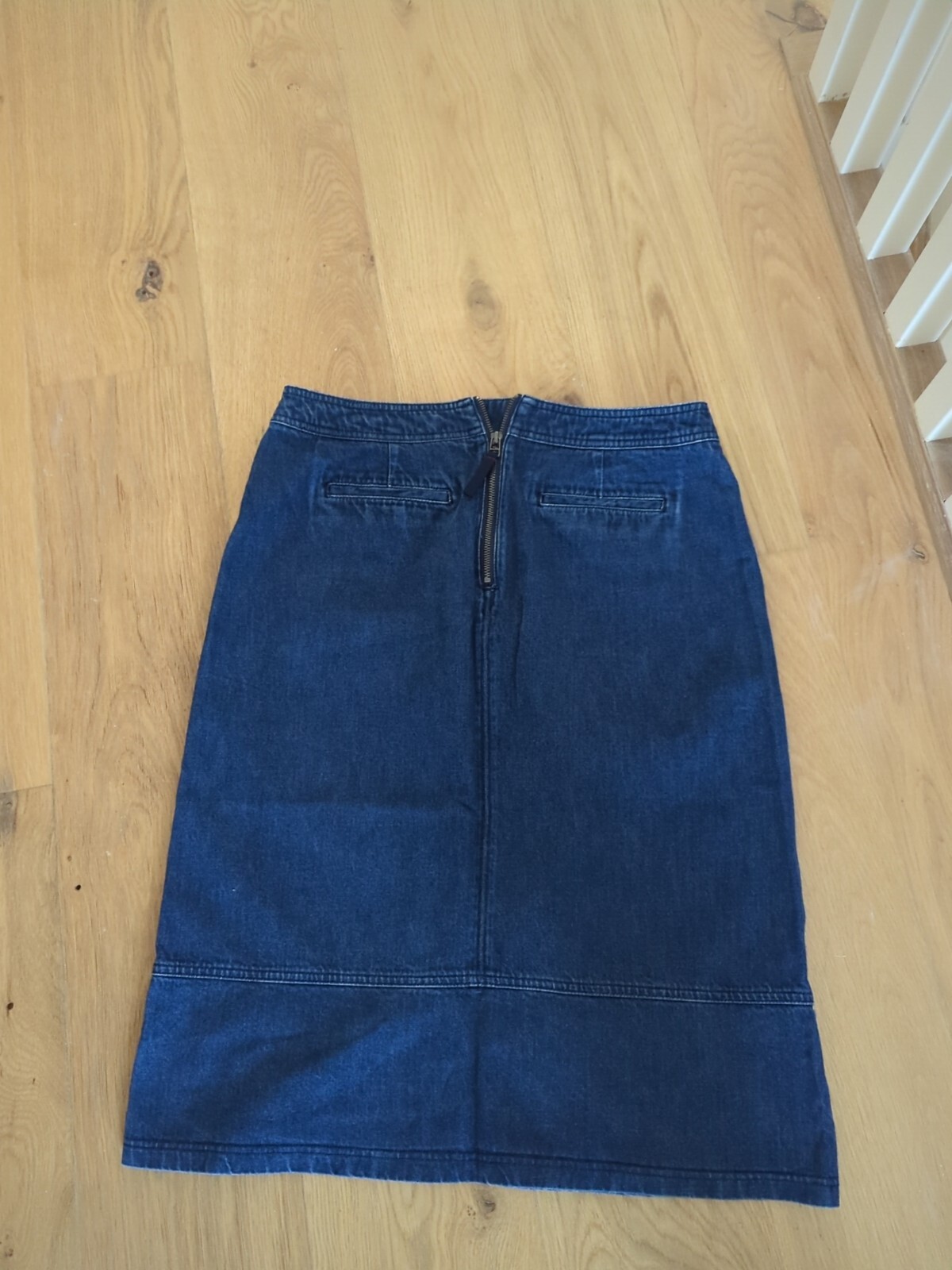 Boden Blue denim knee length Skirt Size 14 mid blue Seam Detail Pockets eBay
