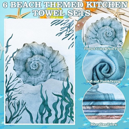 Set of 6 Beach Kitchen Towels with Sea Animal Designs - Stylish Kitchen Gifts - Picture 7 of 9