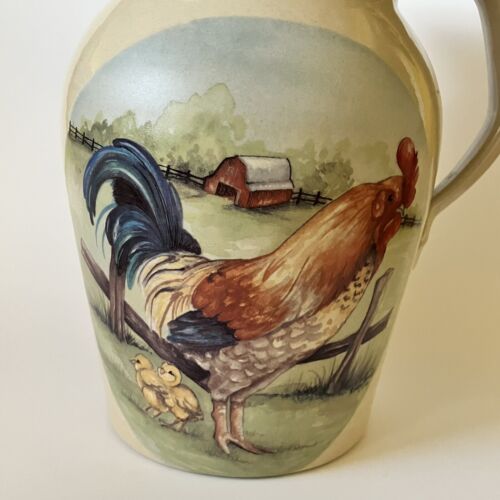 Marshall Pottery Stoneware Pitcher Painted Rooster Signed Heriberto Rodriguez - Picture 2 of 7