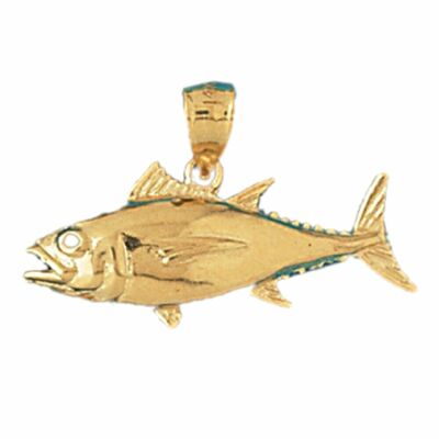 14k Gelbgold Tuna Fisch Anhänger, Made in USA 