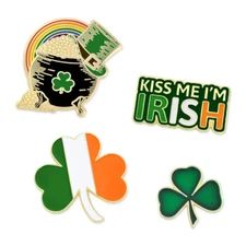 PinMart's St. Patrick's Day Shamrock Pot of Gold Irish Flag Enamel Lapel Pin Set