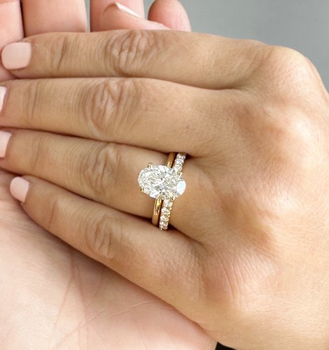 Oval Cut Moissanite Engagement Ring And Band Solitaire 14k Solid Yellow Gold 3.3 - Picture 12 of 14