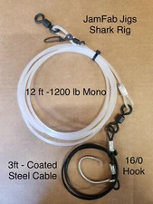 2pcs Shark Fishing Leader Rig 16/0 Circle Hook 480lb Cable 1200lbMono 15' length