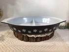 Vintage Pyrex Matte Black Snowflake Divided Casserole Dish~1.5 Qt~No Lid~
