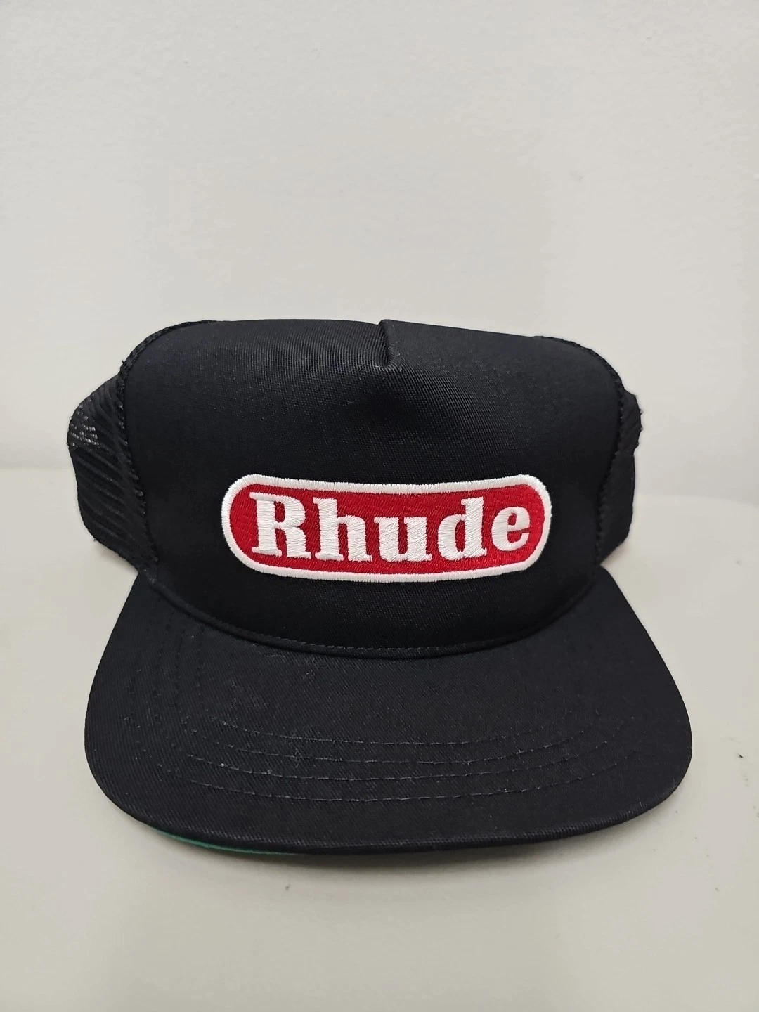 RHUDE Logo Spell Out Pit Stop Black Ball Cap Hat