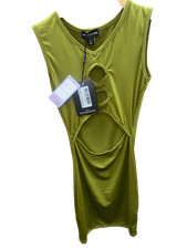 PrettyLittleThing Shape Olive Slinky Cut Out Bodycon Dress UK 8 Sleeveless