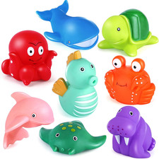 Mold-Free Bath Toys Set for Kids, 8 Ocean Animal Floating Toys, Ages 1-4