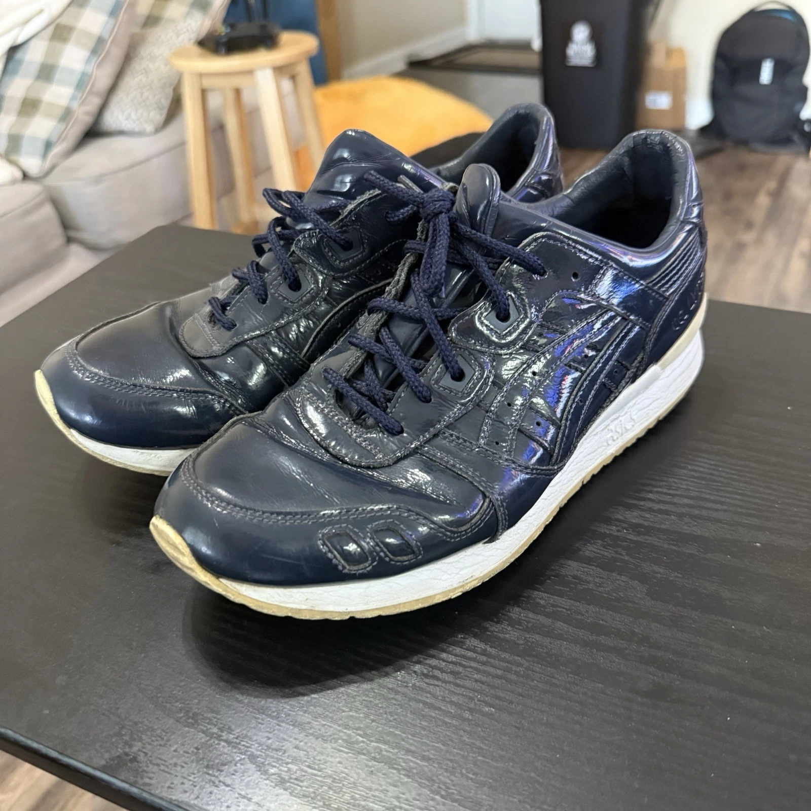 Scarpe Asics Gel Lyte III Uomo 8.5 Blu Navy Pelle Verniciata Sneakers Atletiche