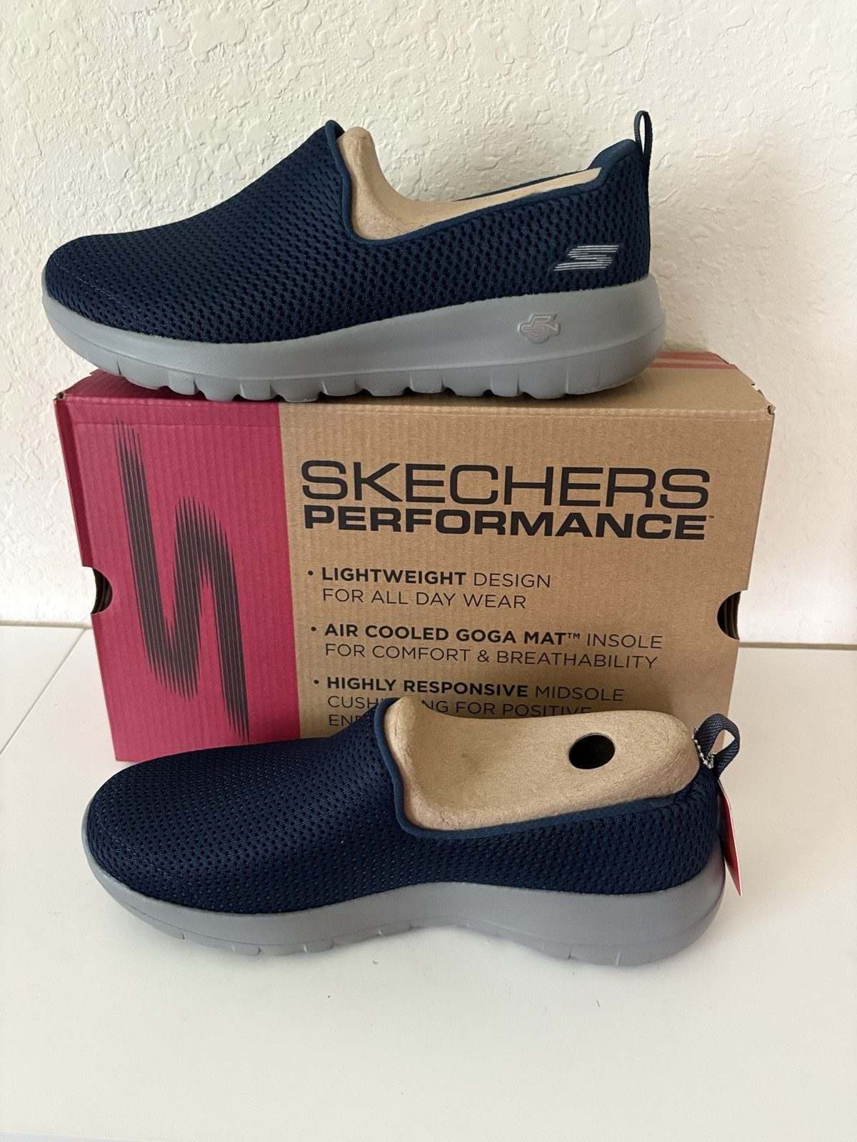 Skechers Go Walk Joy Womens 7.5 Wide Navy Gray Slip On Comfort Walking Shoes-image